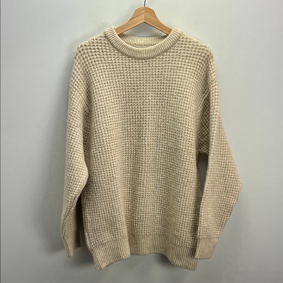 Zara Sweaters - Zara Chunky Waffle Knit Crew Neck Sweater Cream Oatmeal Womens Large Fisherman